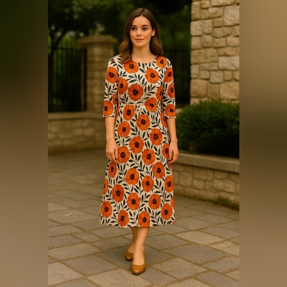 choklate Dresses & Skirts - Choklate Paris Floral Orange 3/4 sleeve Maxi Dress Feminine French Style S